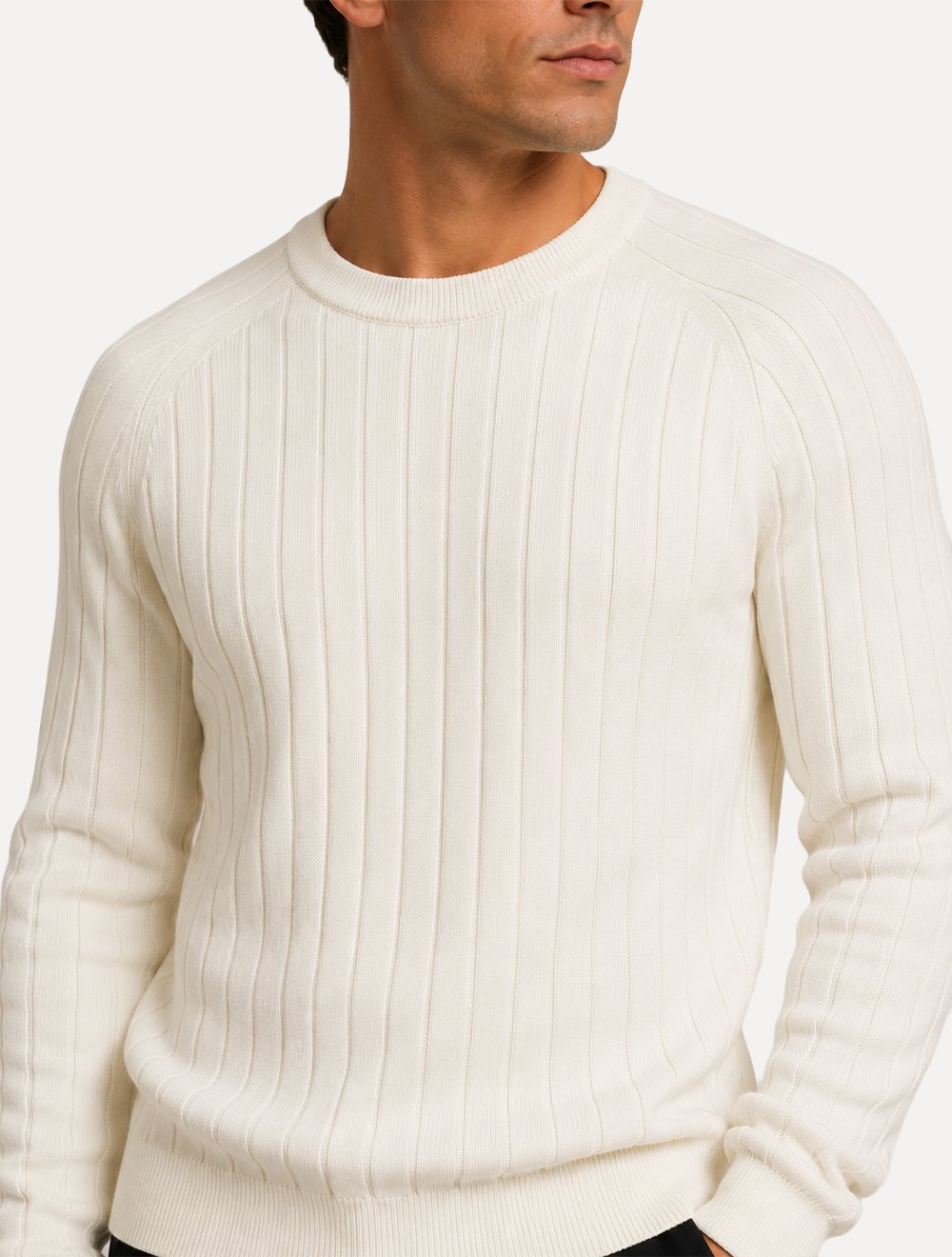 Suéter Dixen Masculino Tricot Manga Longa Texturizada Vertical Off White