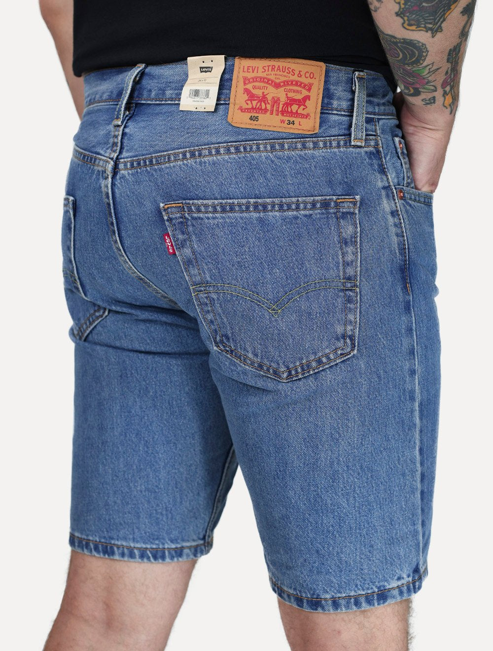 Bermuda Levis Jeans Masculina 405 Standard Shorts Stretch Azul