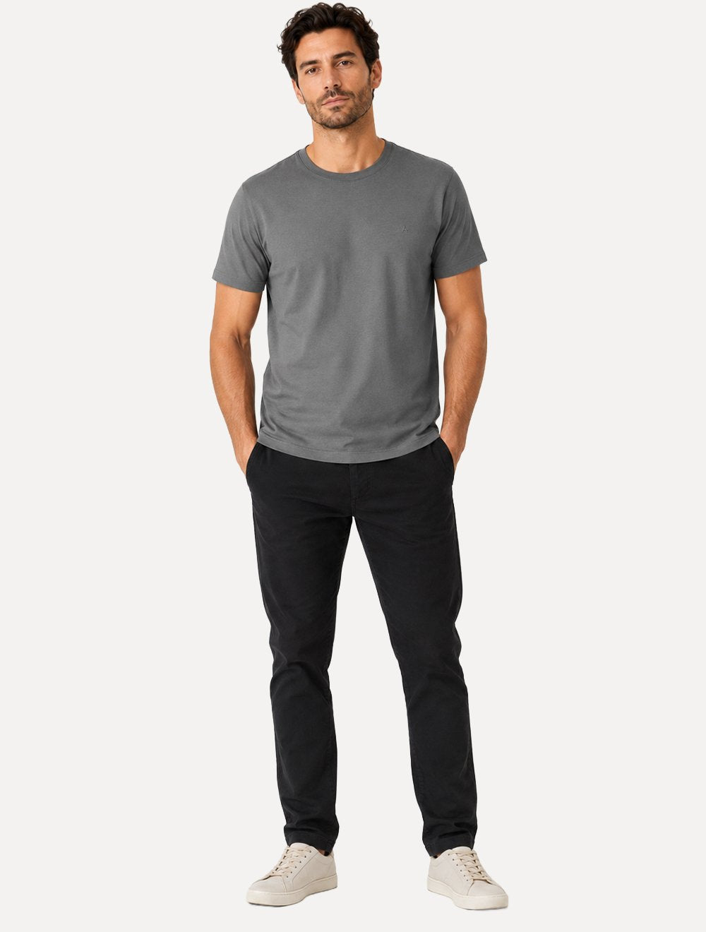 Camiseta Aramis Masculina Basic Lisa Mono Logo Manga Curta Cinza Grafite