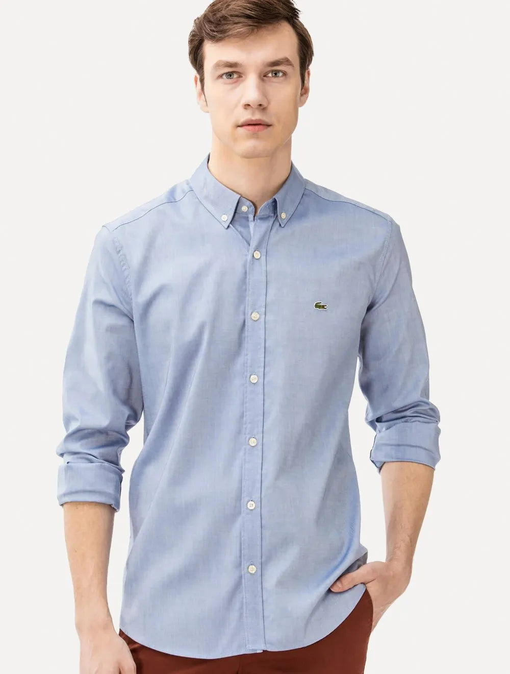 Camisa Lacoste Masculina Regular Pinpoint Cotton Oxford Azul Mescla