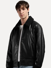 Jaqueta Calvin Klein Jeans Masculina Faux Leather Gola Preta