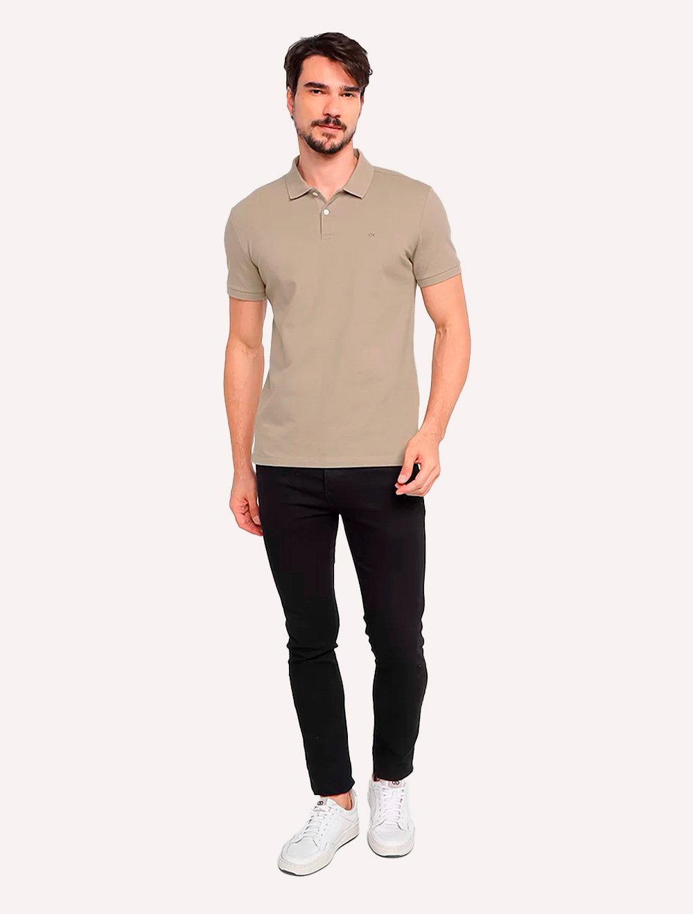 Polo Calvin Klein Masculina Piquet Slim Básica Sem Friso Cáqui Médio