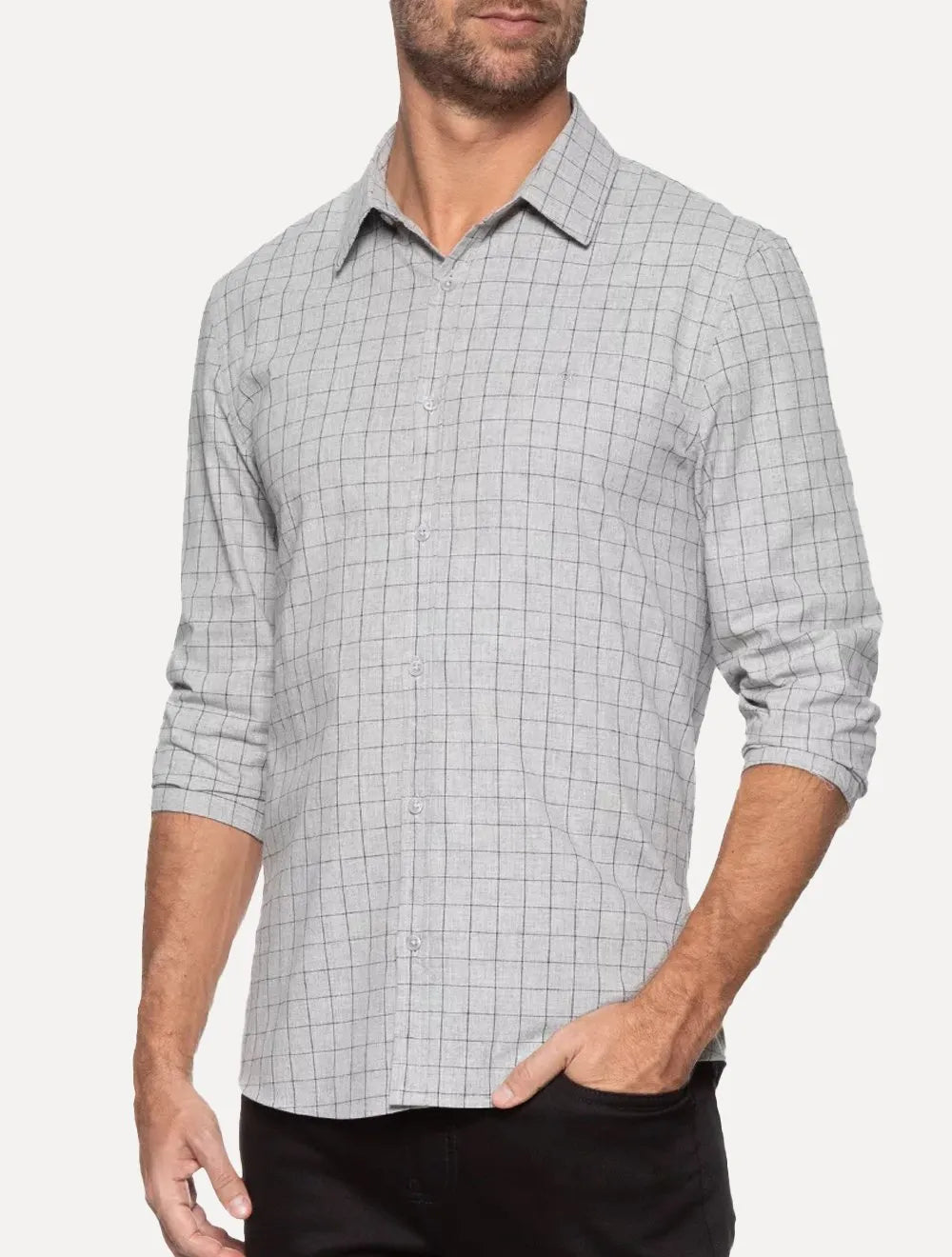 Camisa Calvin Klein Masculina Slim Heather Plaid Xadrez Cinza Mescla
