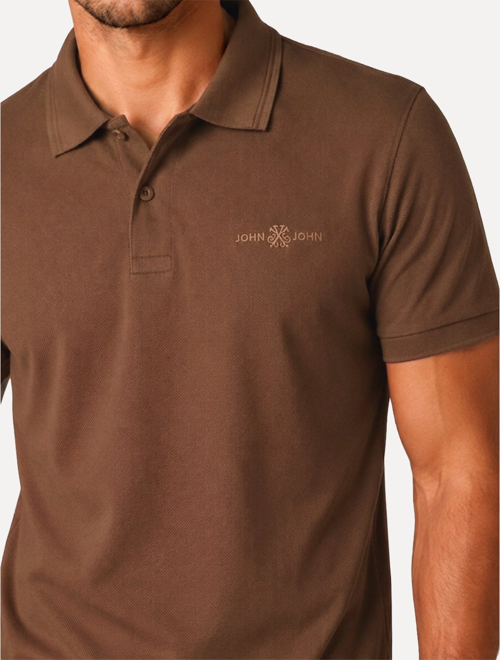 Polo John John Masculina Slim Fit HIgh Mono Marrom Médio