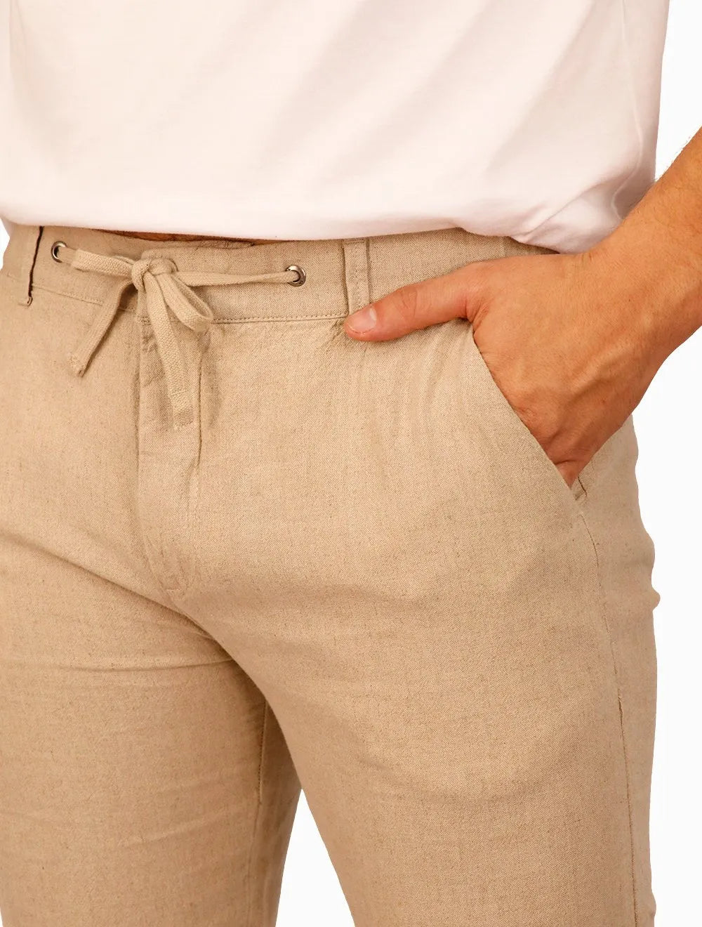 Calça Calvin Klein Jeans Masculina Linen Cáqui Mescla
