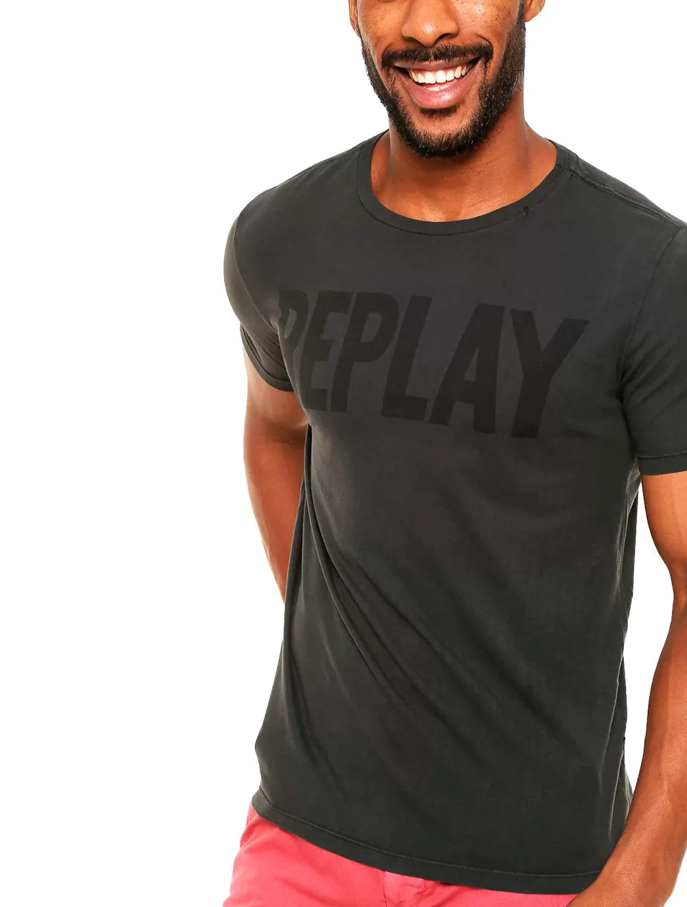 Camiseta Replay Masculina Frontal Stamp Logo Chumbo