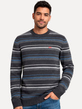 Suéter Levis Masculino Crewneck Classic Housemark Listrado Logo Cinza