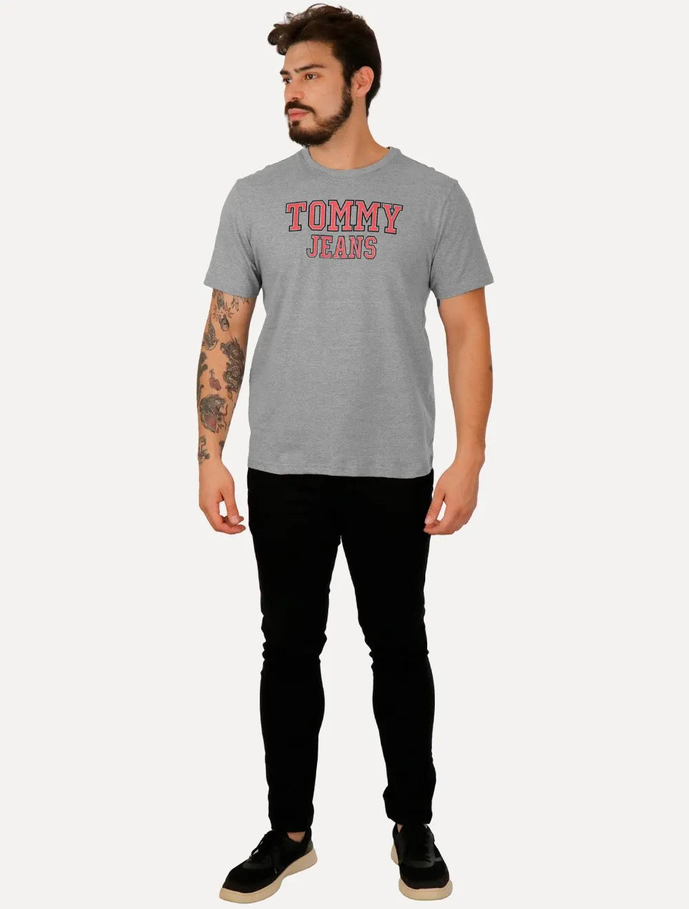 Camiseta Tommy Jeans Regular College Print Cinza Mescla
