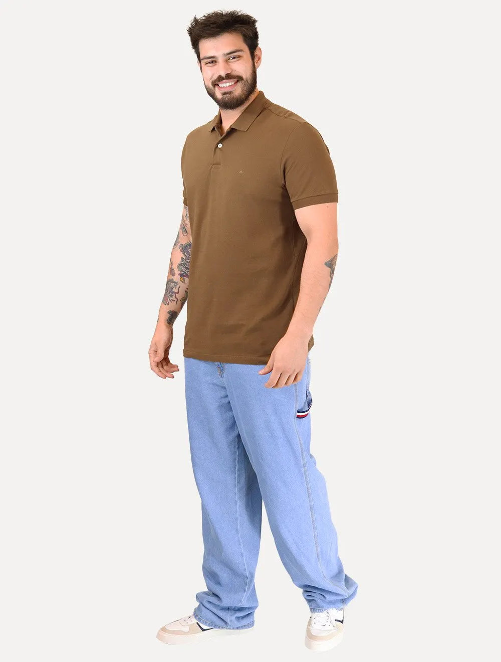 Polo Aramis Masculina Basic Piquet Mono Marrom Médio