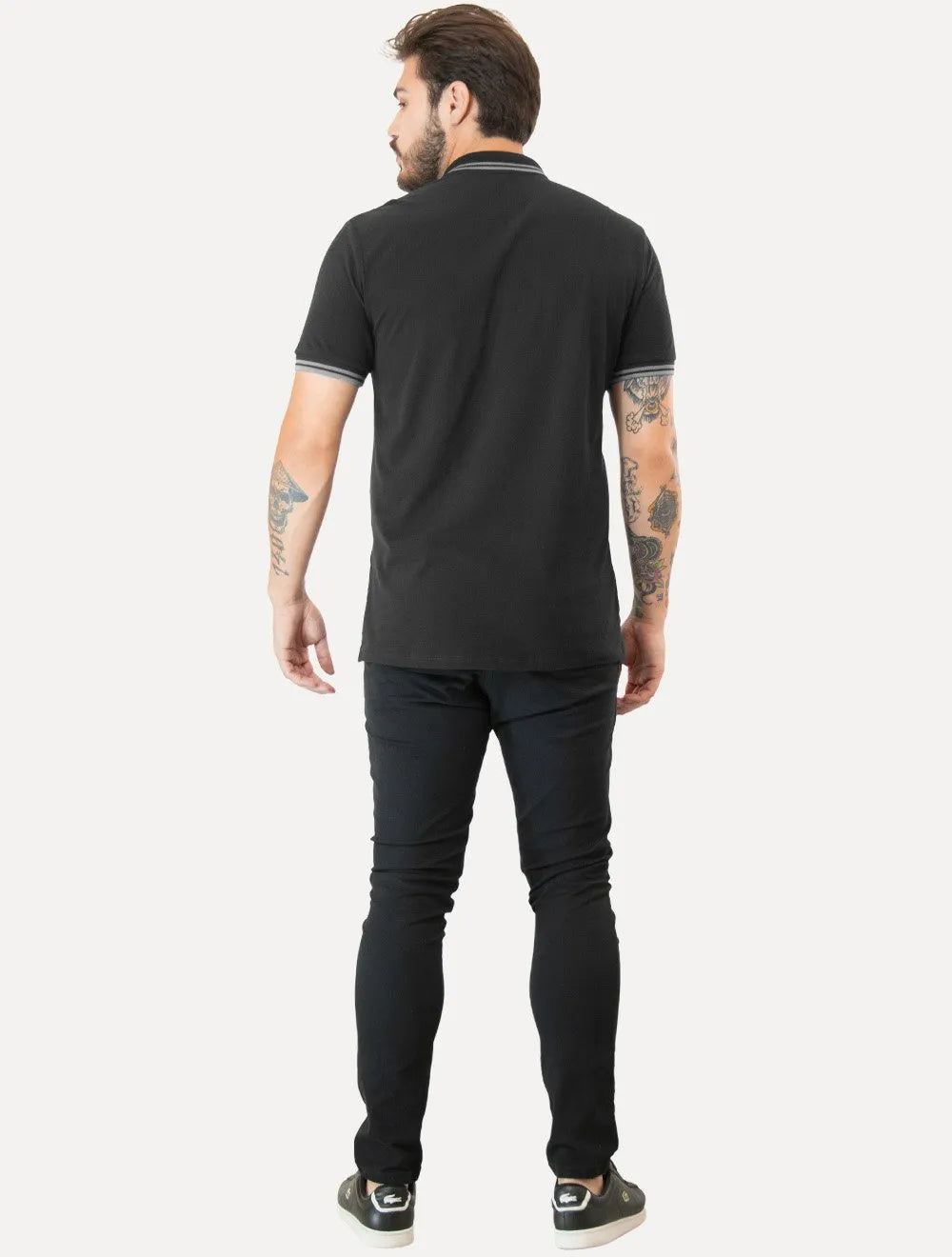 Polo Guess Masculina Piquet Outline Triangle Grey Frieze Preta