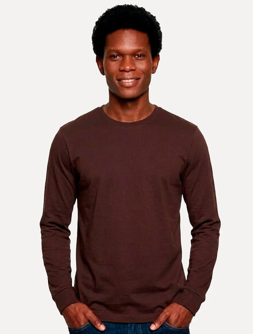 Camiseta Aramis Masculina Basic Lisa Manga Longa Mono Logo Marrom Café