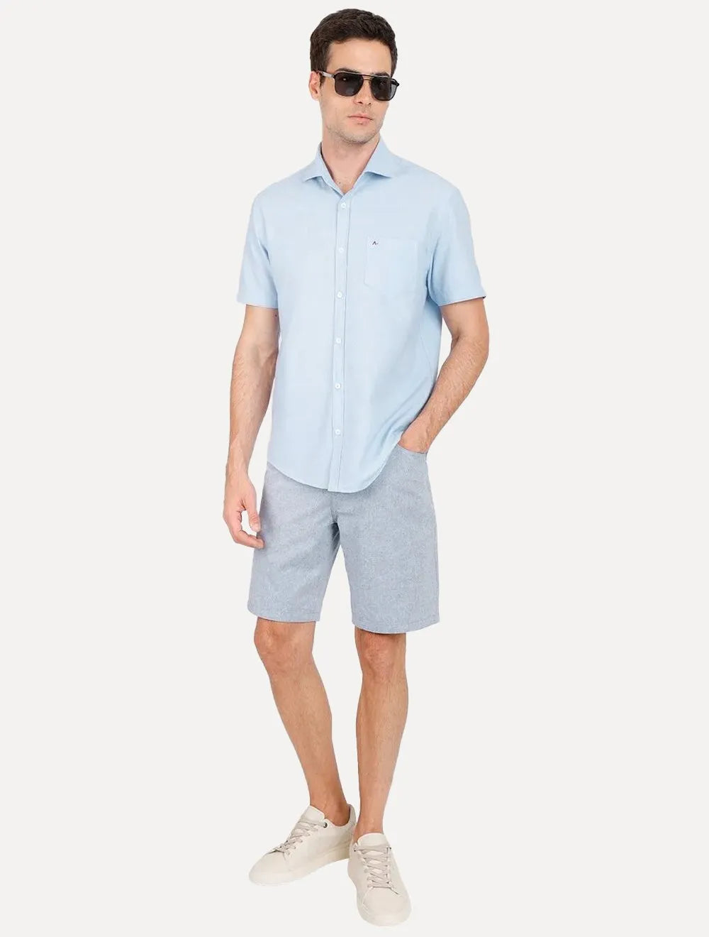 Bermuda Aramis Masculina Classica Soft Pockets Azul Mescla