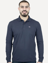 Polo Tommy Jeans Masculina Slim Piquet Flag Placket Azul Marinho