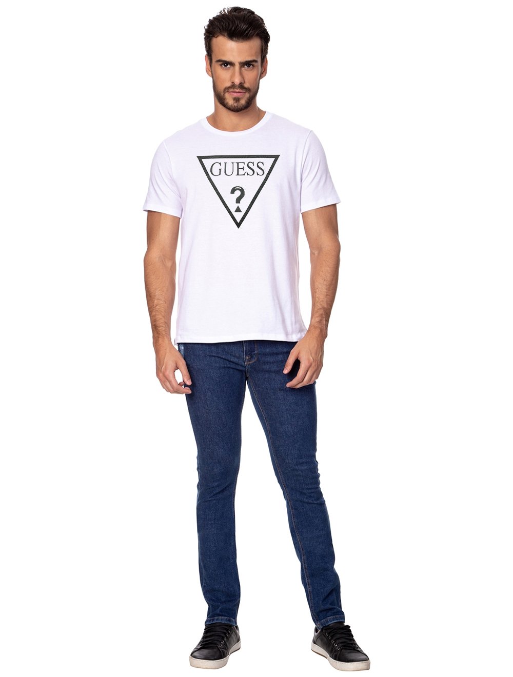 Camiseta Guess Masculina Class Faded Lines Logo Branca