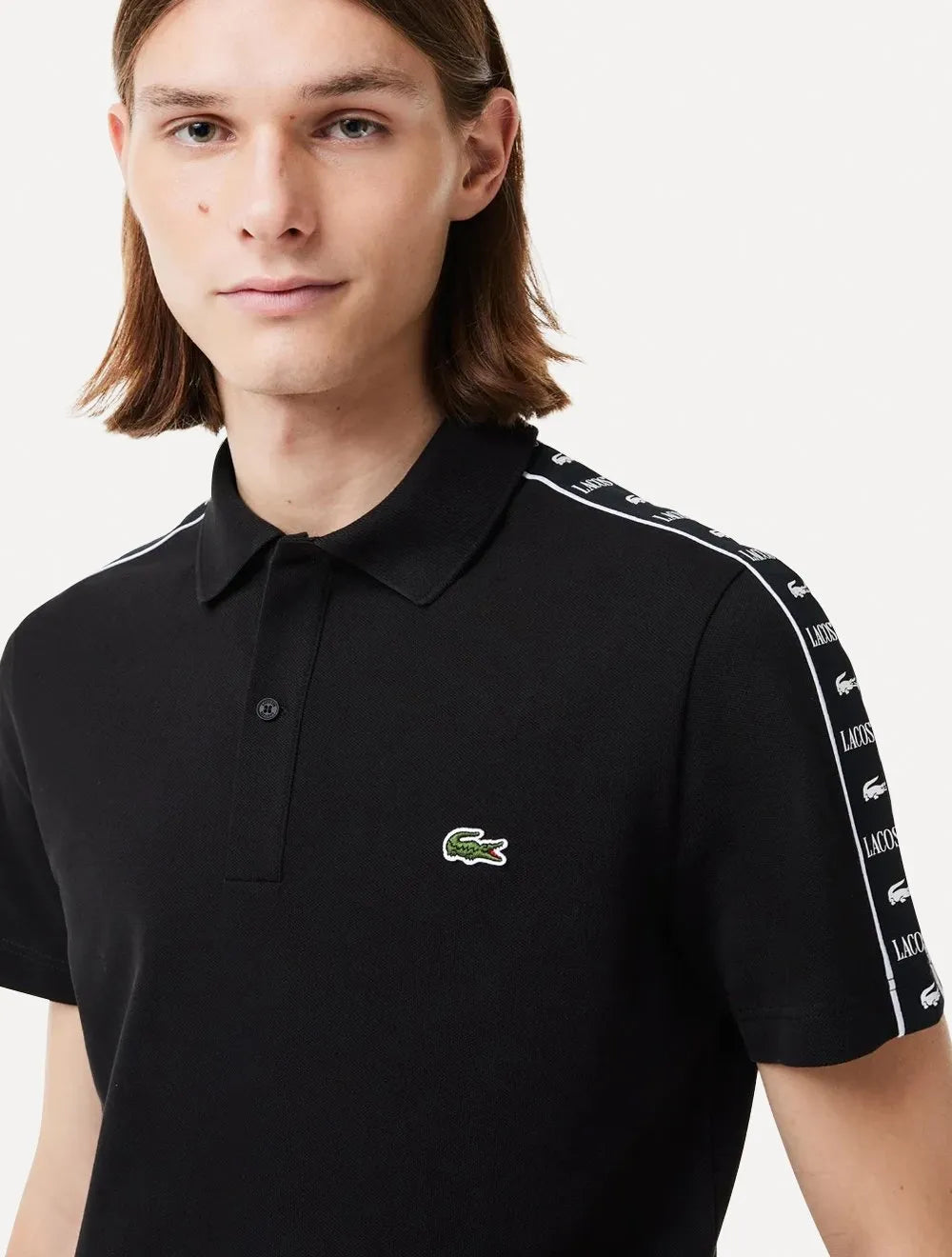 Polo Lacoste Masculina Piquet Stripe Stretch Preta