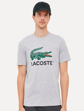Camiseta Lacoste Masculina Jersey Croco Signature Logo Cinza Mescla