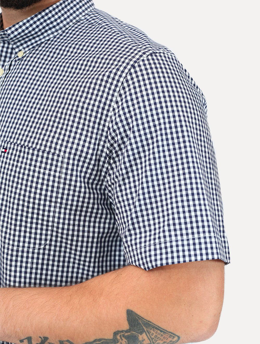 Camisa Tommy Hilfiger Masculina Manga Curta Pocket Gingham Preta