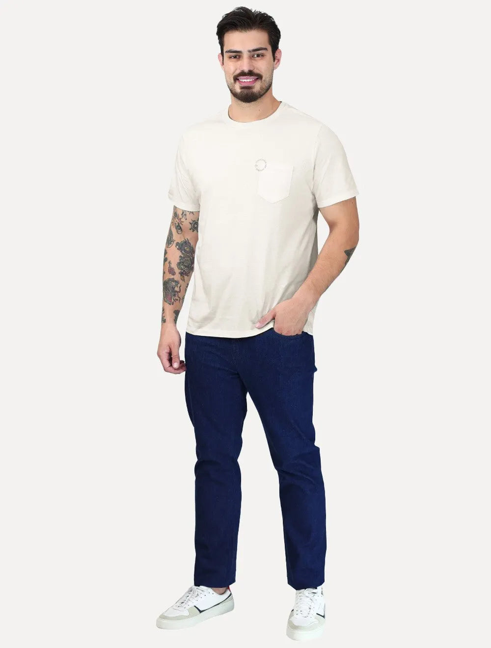Camiseta Dudalina Masculina Regular Silk Bolso Off White