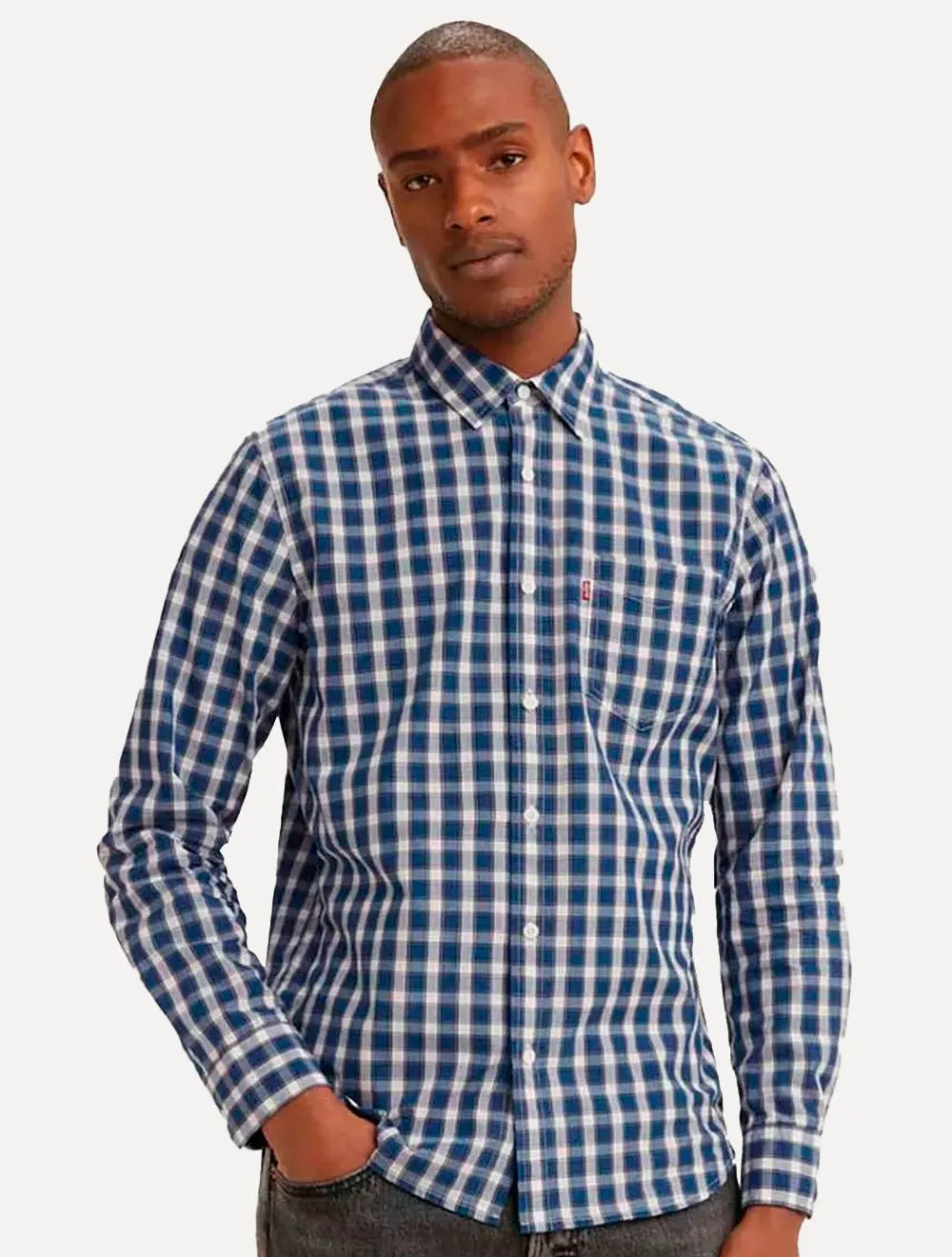 Camisa Levis Masculina Sunset One Pocket Nash Plaid Xadrez Branca/Azul