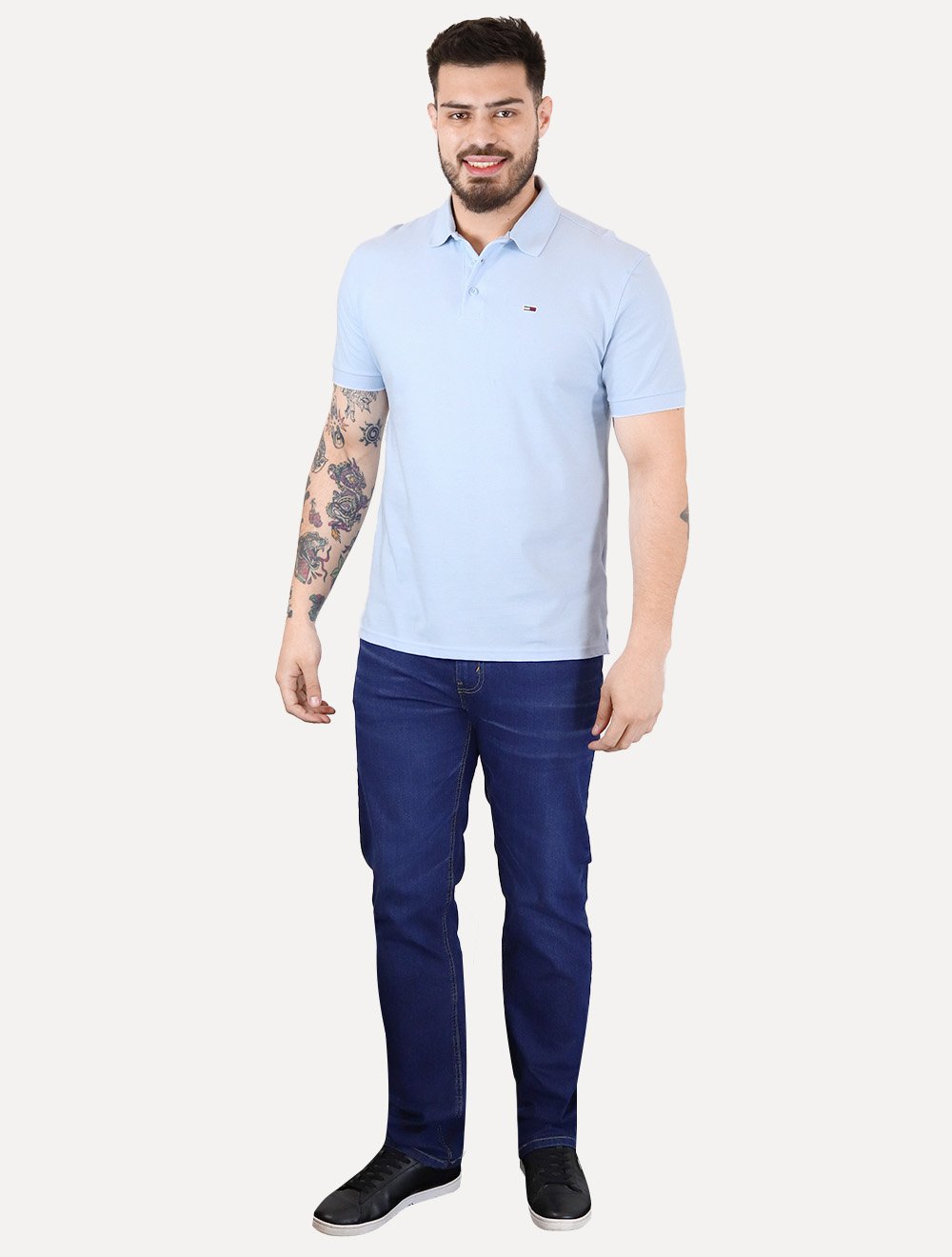Polo Tommy Hilfiger Masculina Piquet Regular Placket Azul Claro