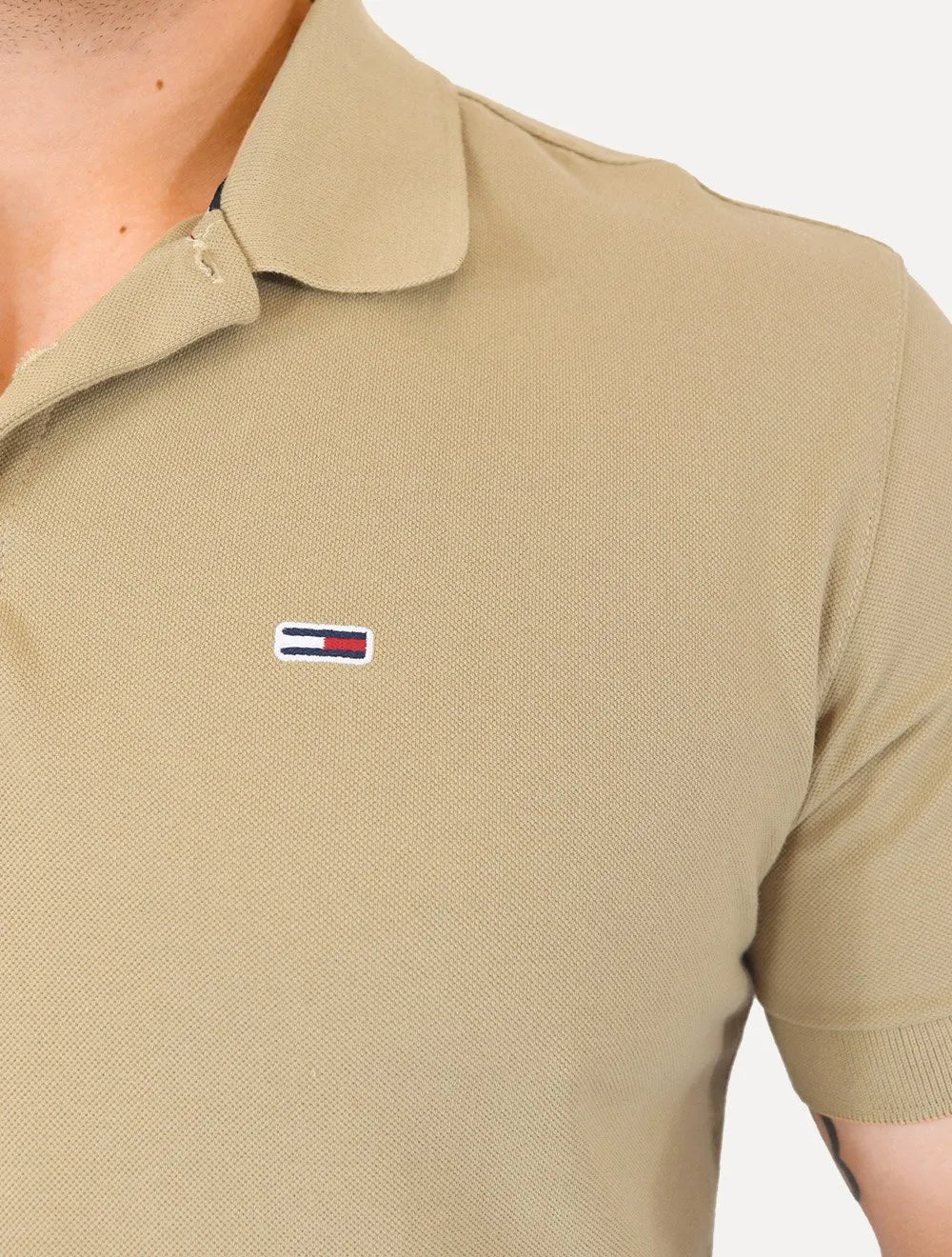 Polo Tommy Hilfiger Masculina Piquet Regular Placket Marrom Claro