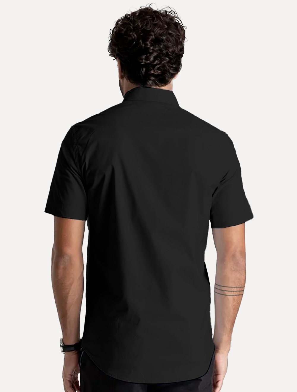 Camisa Tommy Hilfiger Masculina Manga Curta Regular Pocket Poplin Preta