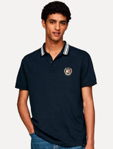 Polo Tommy Jeans Masculina Regular Piquet Varsity Logo Azul Marinho
