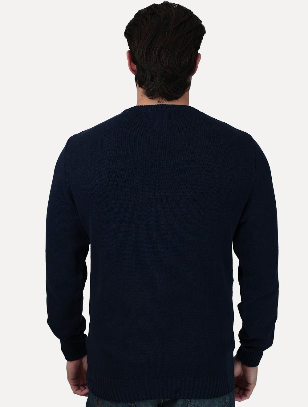 Suéter Dixen Masculino Tricot Gola Redonda Estonada Azul Marinho