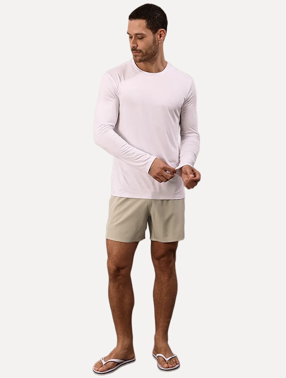 Short Calvin Klein Swimwear Elástico Liso Logo Lateral Cáqui Claro