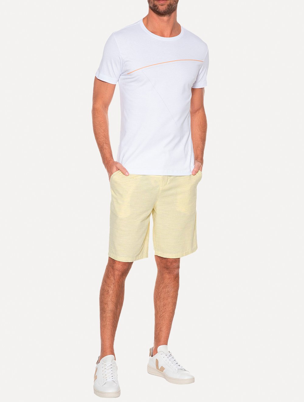 Bermuda Aramis Masculina Chino Clássica Flamê Amarelo Claro Mescla