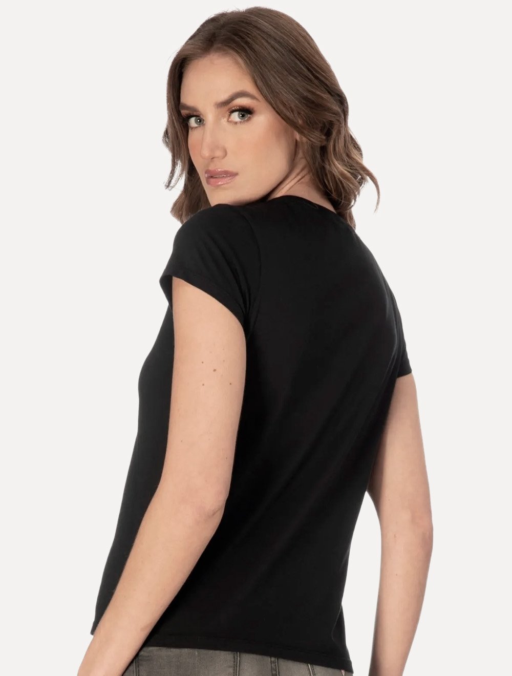 Camiseta Guess Feminina Bust Printed Bright Logo Preta