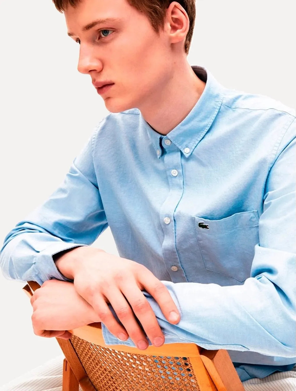 Camisa Lacoste Masculina Regular Fit Oxford Classic Azul Claro
