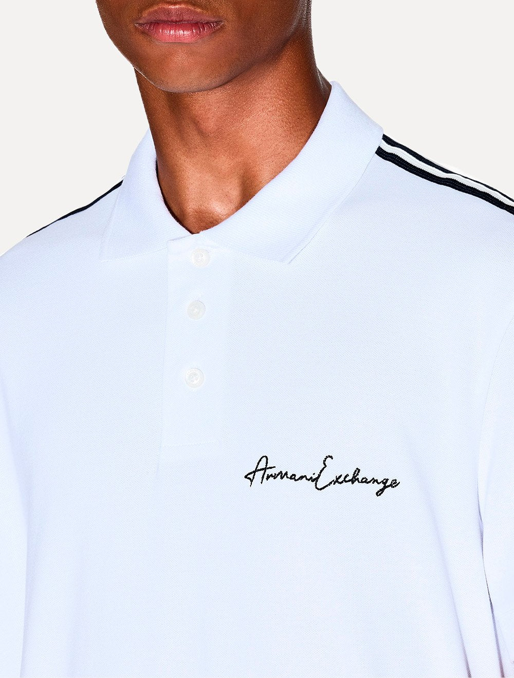 Polo Armani Exchange Masculina Regular Fit Logo Signature Branca