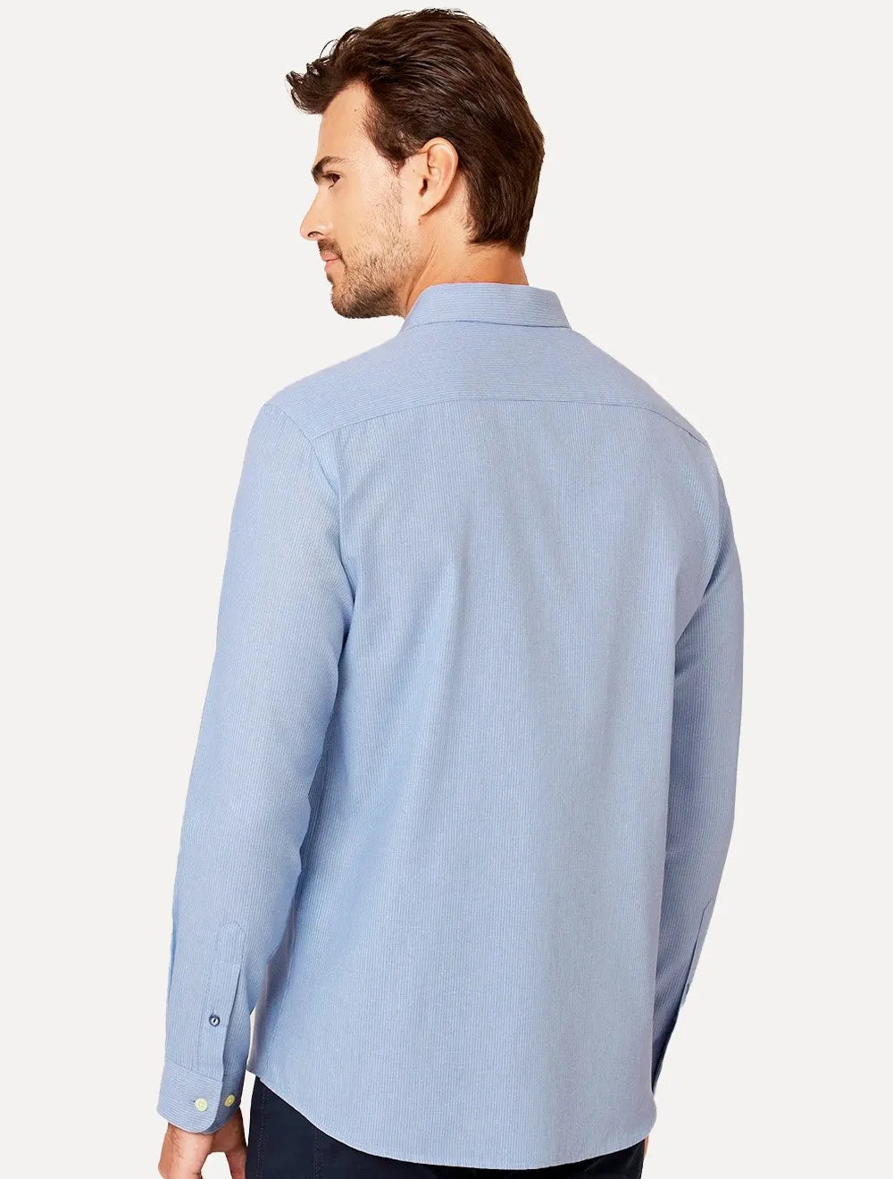 Camisa Dudalina Masculina Slim Superfine Cotton Listrada Light Azul Médio