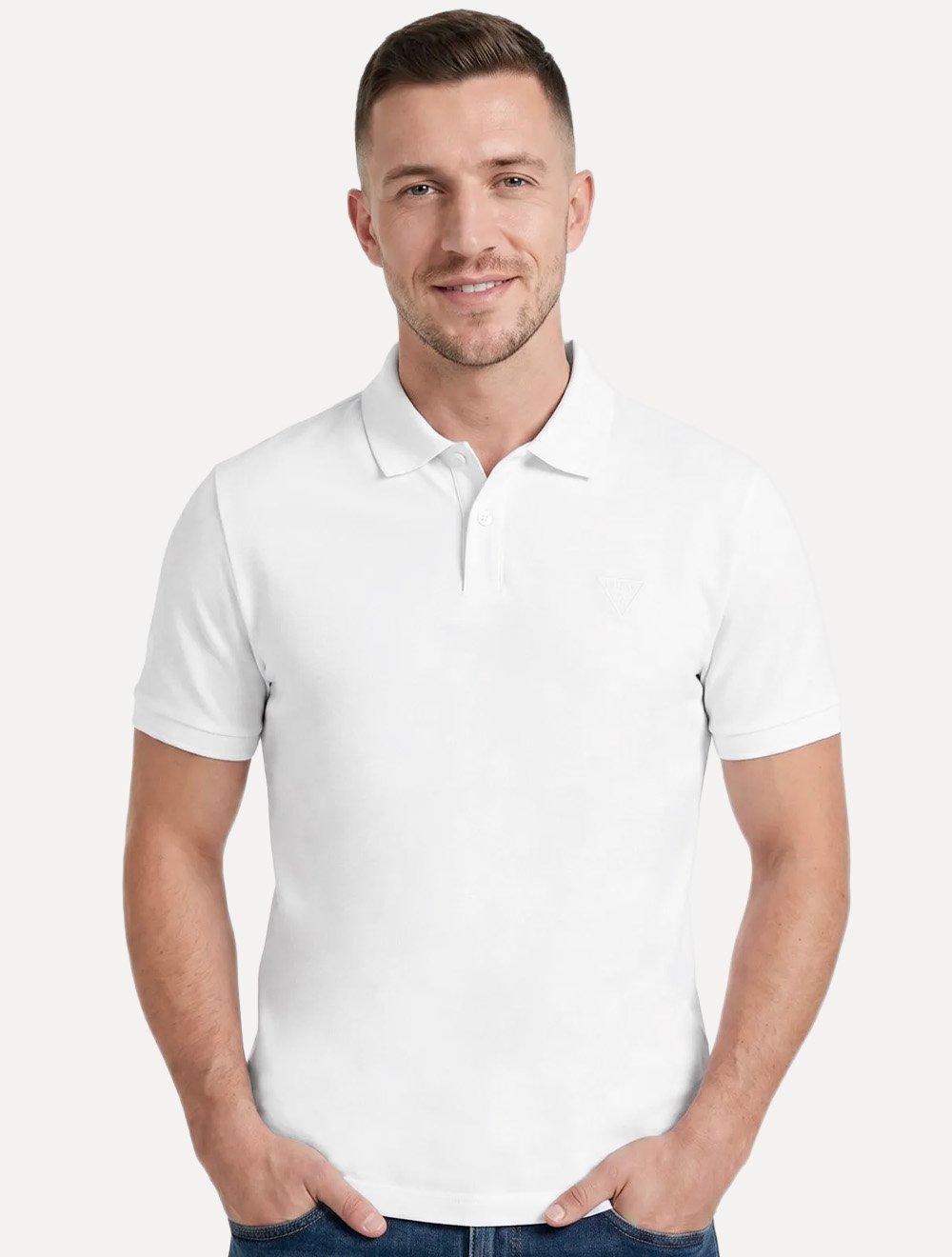 Polo Guess Masculina Piquet Chest Embroidery Logo Branca
