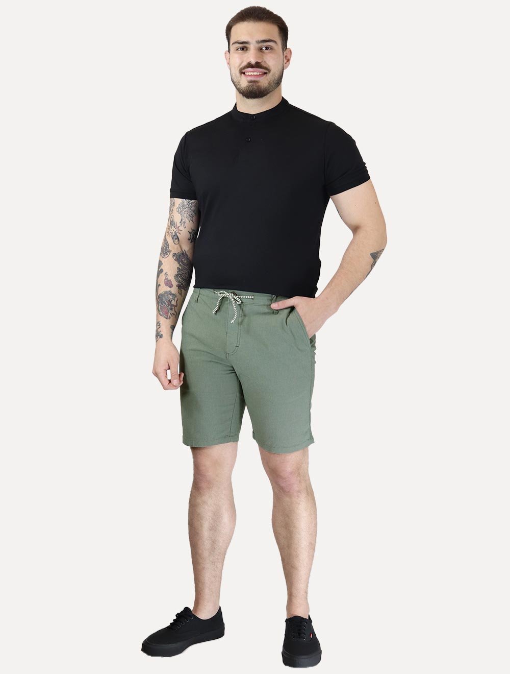 Bermuda Aramis Masculina Chino Cotton Sarja Cadarço Verde Mescla