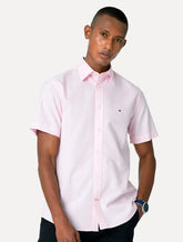 Camisa Tommy Hilfiger Masculina Manga Curta Regular Core Oxford Rosa Claro