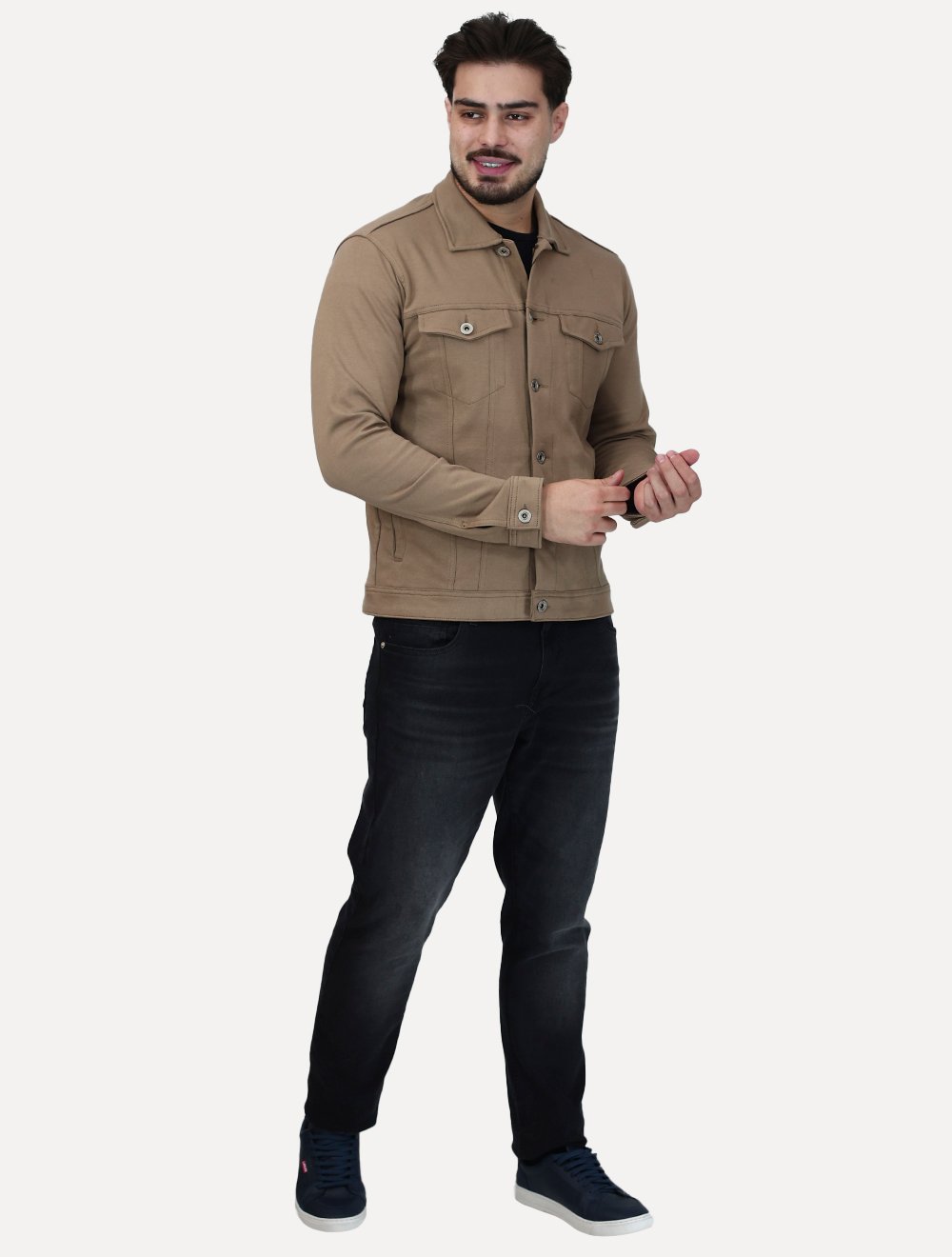 Jaqueta K&J Black Masculina Malha Ponto Roma Trucker Marrom Claro