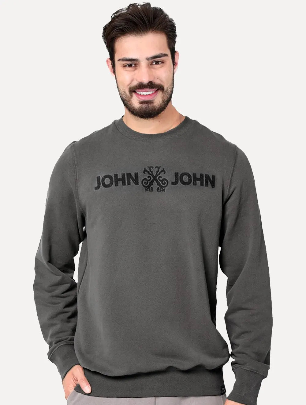 Moletom John John Masculino New Basic Logo Rusty Cinza Escuro