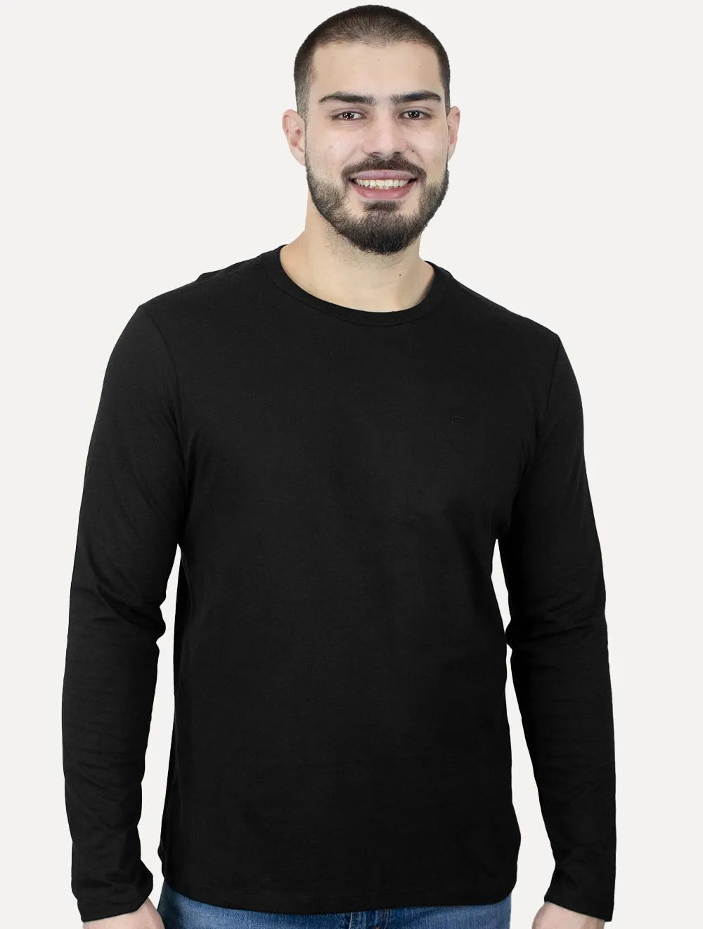 Camiseta Ellus Masculina Manga Longa Cotton Fine Classic Logo Preta