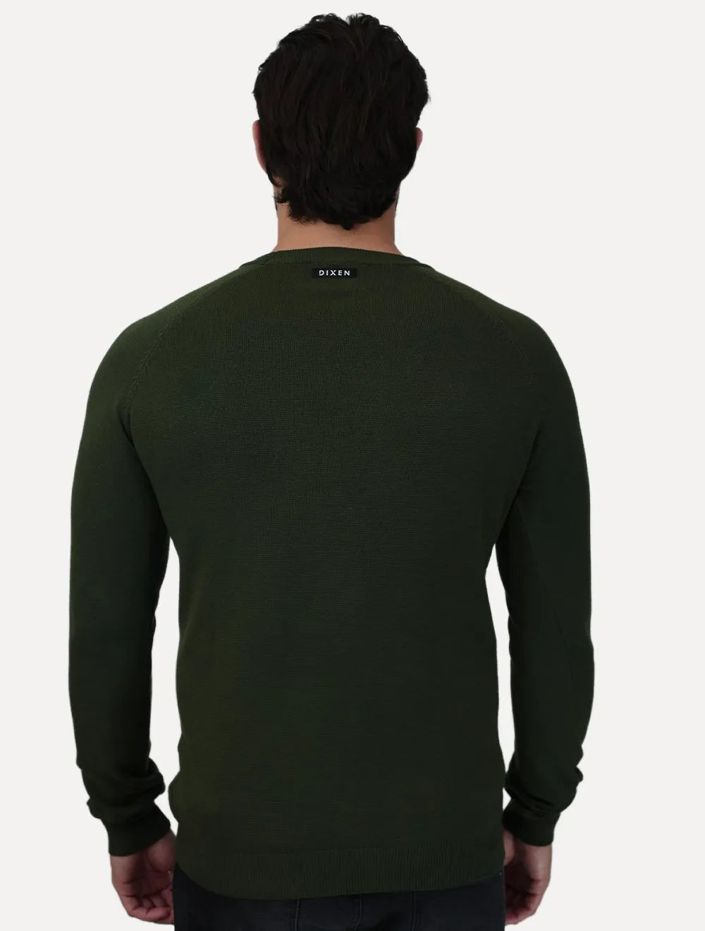 Suéter Dixen Masculina Tricot Manga Longa Raglan Gola Careca Verde