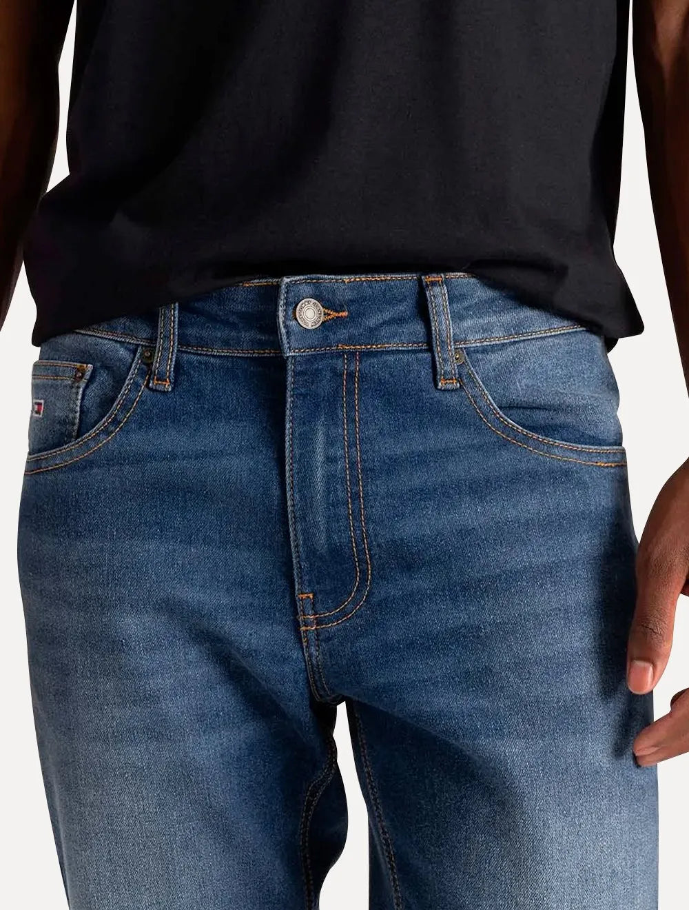 Calça Tommy Jeans Masculina Slim Scanton Flag Pocket Azul Médio