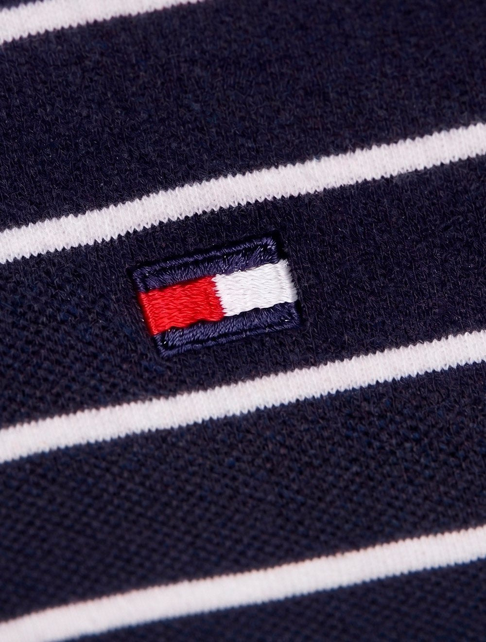Polo Tommy Hilfiger Masculina Regular Piquet 1985 Listrada Azul/Branco