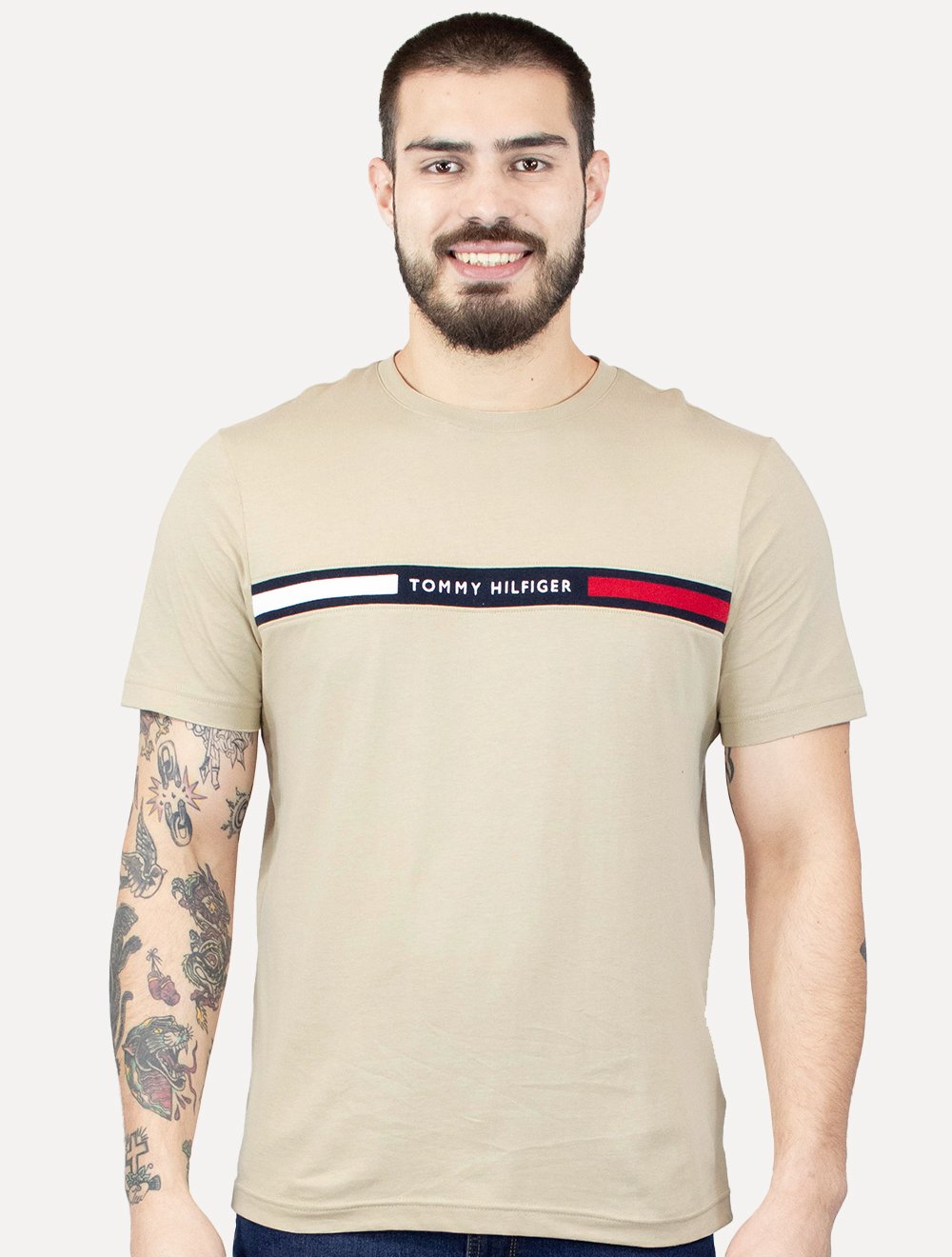 Camiseta Tommy Hilfiger Masculina Chest Insert Logo Cáqui Claro