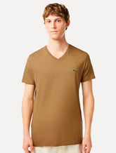 Camiseta Lacoste Masculina Jersey Pima Cotton Gola V Caqui