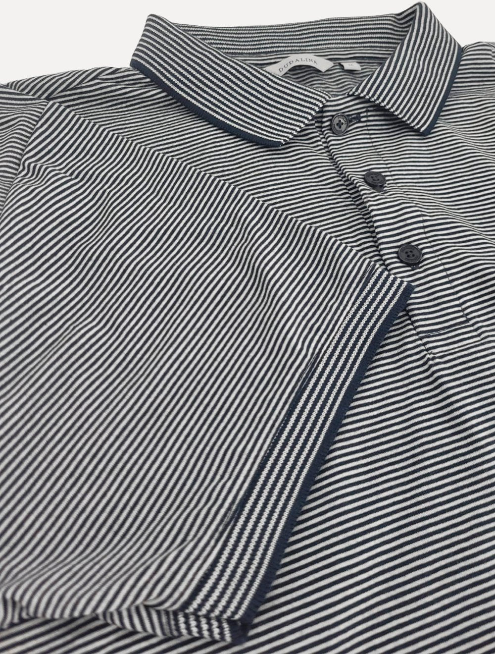 Polo Dudalina Masculina Malha Mini Stripes Azul Marinho