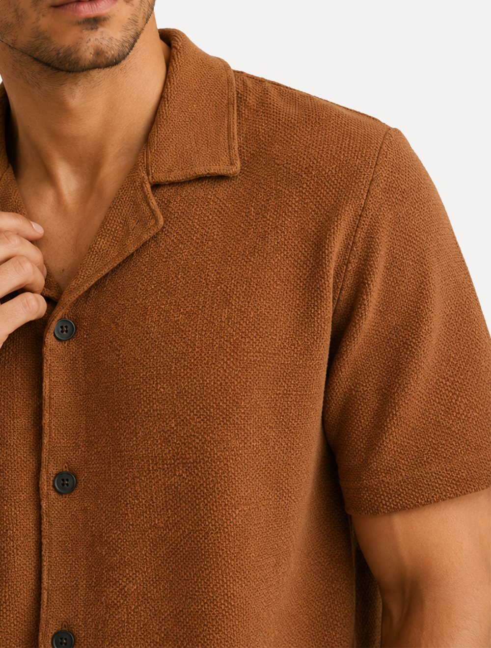 Camisa Aramis Masculina Manga Curta Piquet Bowling Tricot Marrom Terra