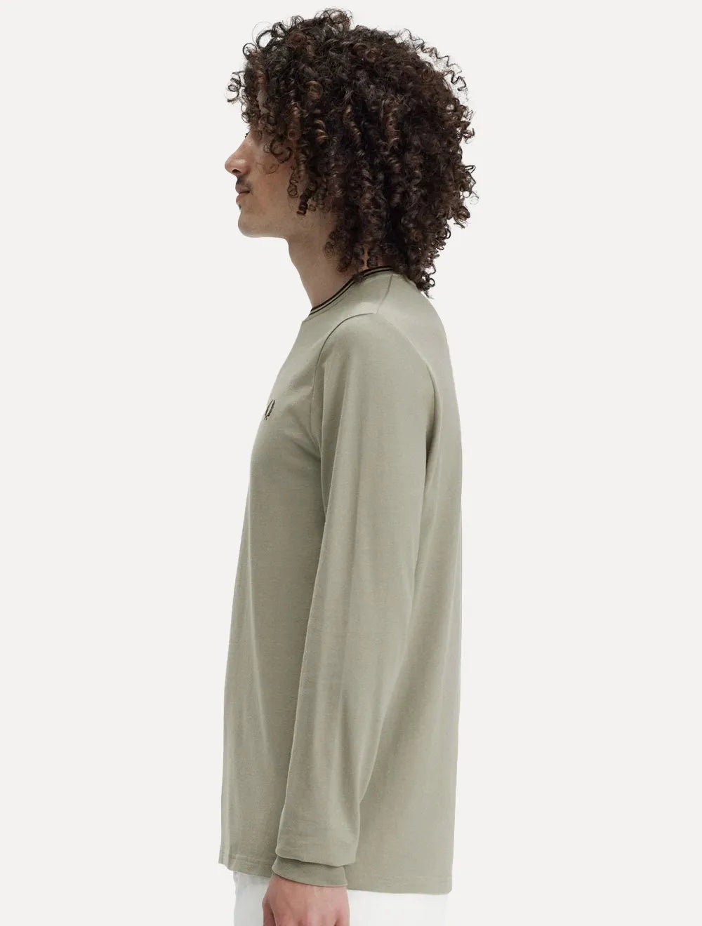 Blusa Fred Perry Masculina Regular Manga Longa Twin Tipped Areia