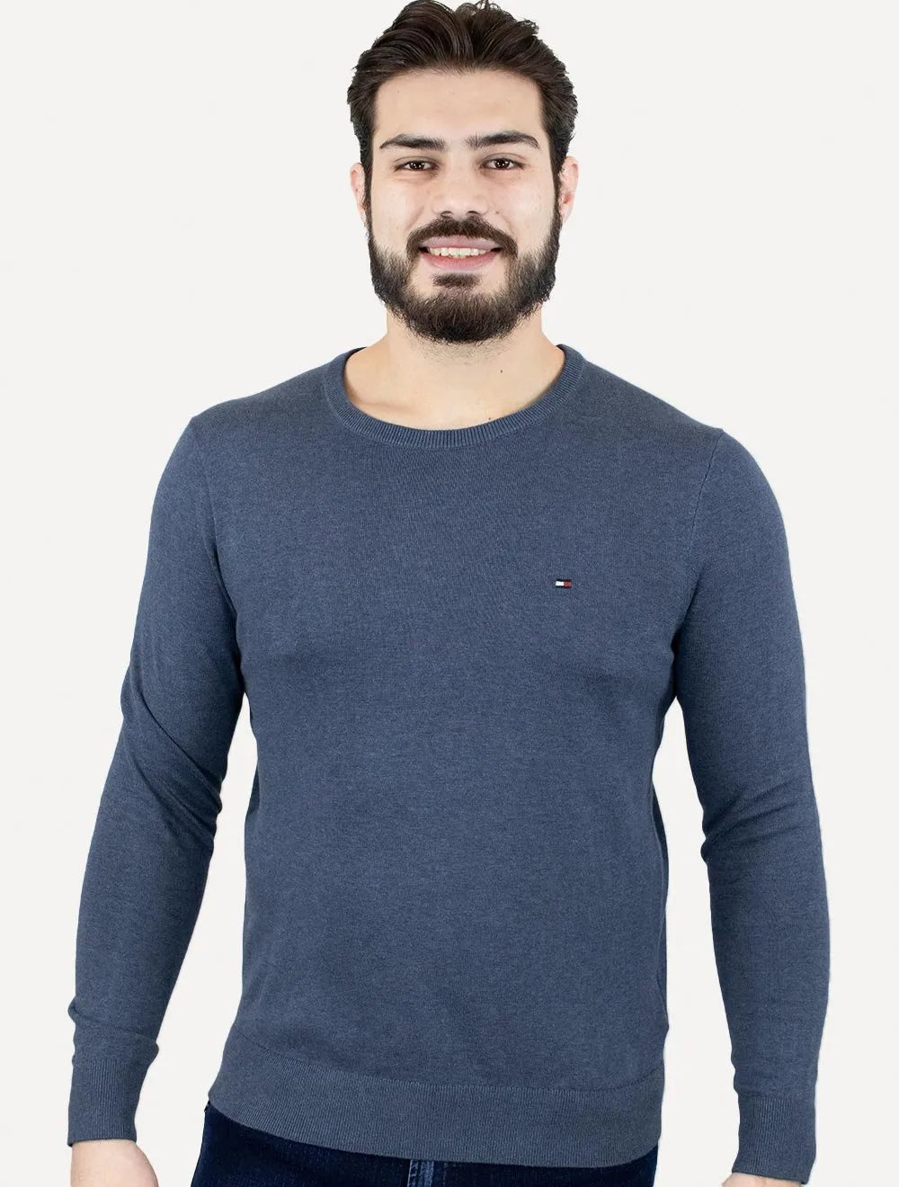 Suéter Tommy Hilfiger Masculino Crewneck Essential Cotton Azul Mescla