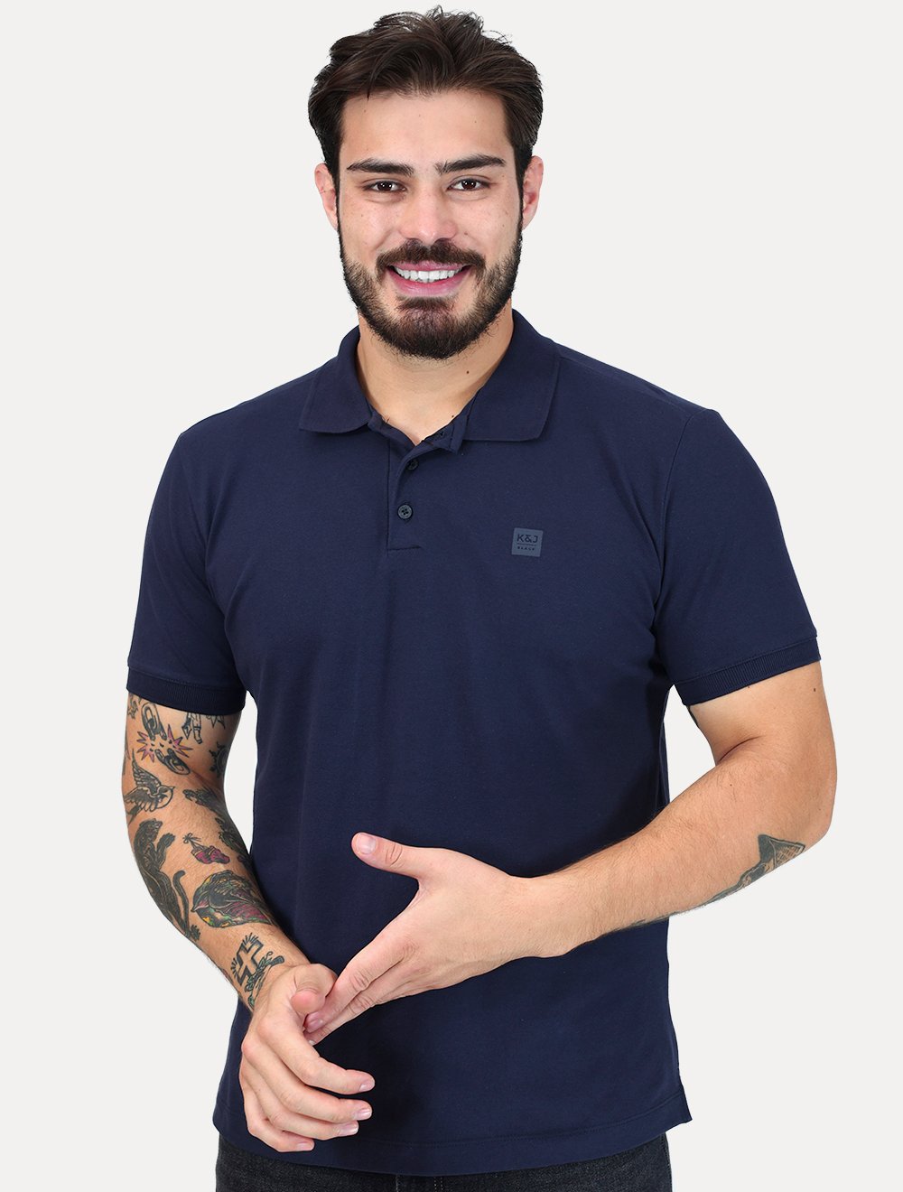 Polo K&J Black Masculina Premium Flex Slim Azul Marinho